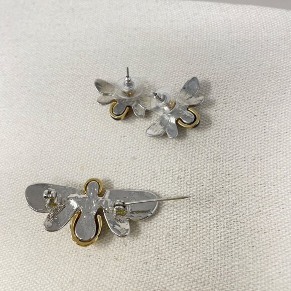 Bumblebee Brooch and Earrings Set Bee Insect Silver-Tone Mixed Metals Novelty - Picture 4 of 8